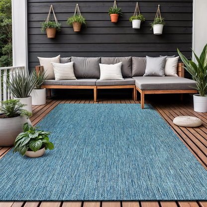 Washable Indoor Outdoor Rug 9x12 Weather Resistant Area Rugs Modern Solid for Porch Deck Balcony Backyard Patio Outside Carpet (9 X 12 Aqua Blue)