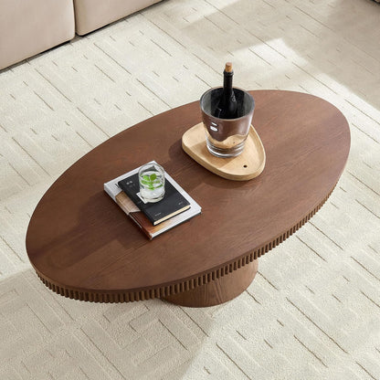 Modern Oval Coffee Table with Wood Pedestal,47.24" Farmhouse Center Table for Living Room, Ellipse Coffee Tables Tea Table for Bedroom, Apartment-Walnut