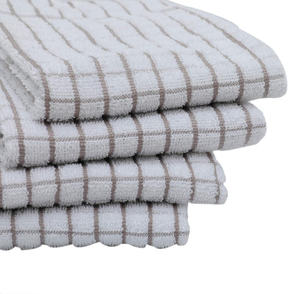 AMOUR INFINI Kitchen Towels Set of 4 - Highly Absorbent, Super Soft Terry Cotton 20x28 Inch Dish Towels with Hanging Loop - Hand & Tea Towels for Cleaning & Drying Dishes (Beige)