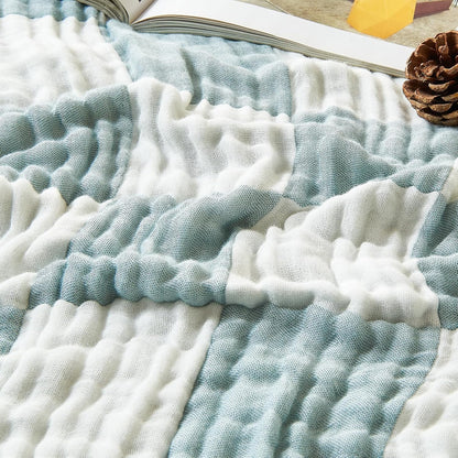 EMME Checkered Throw Blanket Cotton for Couch Soft Muslin Bamboo Blankets 50"x60" Lightweight Breathable Soft Blanket All Season Gauze, Teal