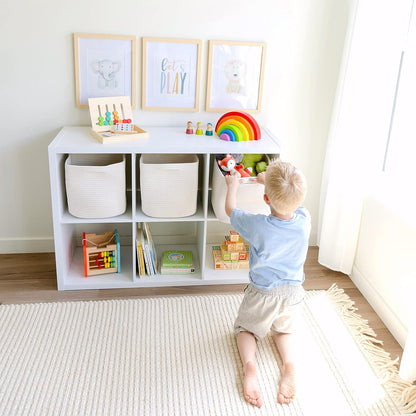 NaturalCozy Storage Cubes 11 Inch Cotton Rope Woven Baskets for Organizing, 3-Pack | Cube Storage Bin | Square Storage Baskets for Shelves Organizer, Classroom, Kids Toy Bins, Closet, Baby Nursery