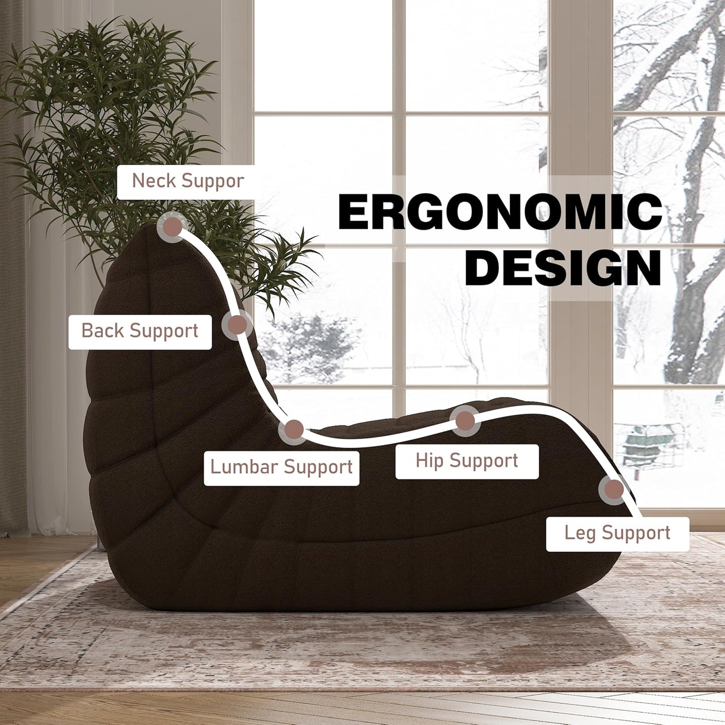 Bean Bag Chair, Memory Foam Bean Bag Sofa Large Bean Bag Chair for Adults, Bean Bag Chairs for Teens with High Density Comfortable Foam, Bean Bag for Living Room, Bedroom (Coffee)