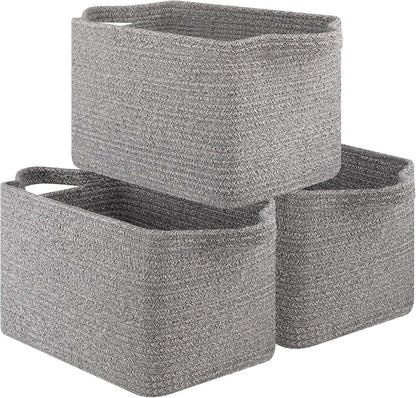 OIAHOMY Storage Basket, Woven Baskets for Storage, Cotton Rope Basket for toys,Towel Baskets for Bathroom - Pack of 3, Light Grey