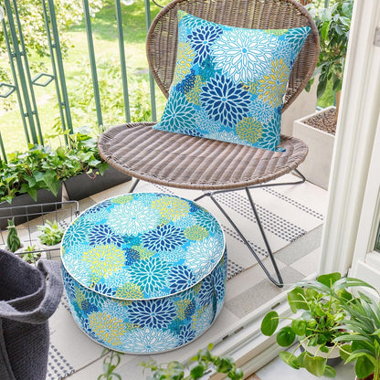 Inflatable Ottoman Stool D21 xH9 for Outdoor/Indoor Use, Water Repellent Patio Foot Rest Stool with Portable Handle,Round Pouf Ottoman Suitable for Garden,Deck and Camping - Dahlia Blue