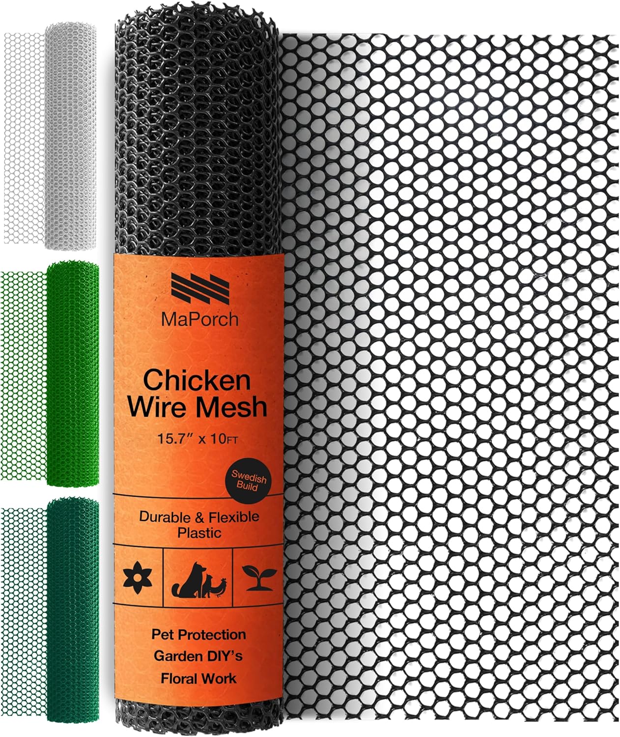 MaPorch Plastic Wire Mesh Fence - Black, 15.71" x 10 ft - Plastic Chicken Wire Fencing for Dogs, Rabbits & Poultry - Chicken Netting - Snake Barrier - Balcony Netting for Pets - Balcony Cat Barrier