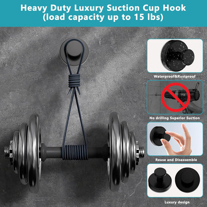 Suction Cup Hooks for Shower,Removable No Drill Towel Hooks,Upgraded 15 lbs Strong Suction hooks for Bathroom Tile,Shower Wall,Glass Door,Kitchen-Loofah,Coat,Stainless Waterproof-Matte Black 4 Pcs