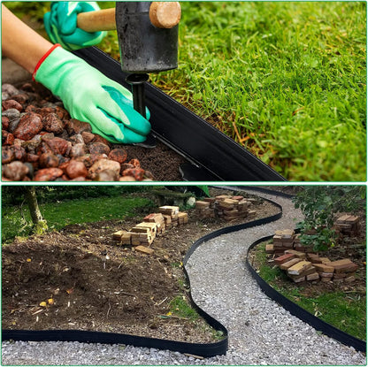 Queekay Landscape Edging Kit 148 ft with 70 Spikes 20 Connectors Plastic Border for Garden, Lawn, Yard, Pathway(Black,2 Inch)
