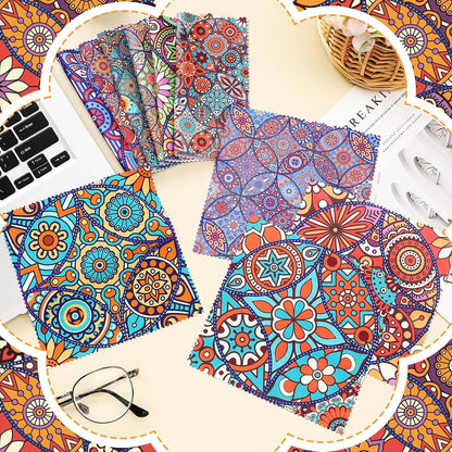 Sinmoe 20 Pcs Microfiber Cleaning Cloth Microfiber Cloth Gift Soft Multicolor Glasses Cleaner for Eyeglasses Camera Lens Cell Phone Screens Glasses, 6 x 6 Inches(Mandala)