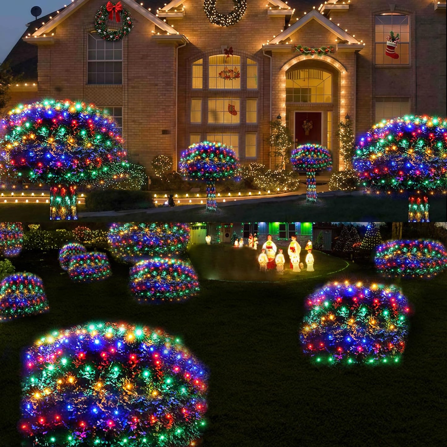 WBao Solar Christmas Lights Outdoor 360LED 11.5ft x 6.9ft Christmas Bushes Lights with Remote, 8 Lighting Modes, Timer, Waterproof for Lawn, Bushes, Trees Outdoor Christmas Decorations, Multicolor