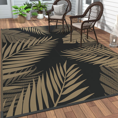 GENIMO Outdoor Rug 4' x 6' Waterproof for Patios Clearance, Reversible Outdoor Plastic Straw Camping Rug Carpet, Large Area Rugs Mats for RV, Camper, Deck, Balcony, Porch, Beach, Picnic, Black&Brown