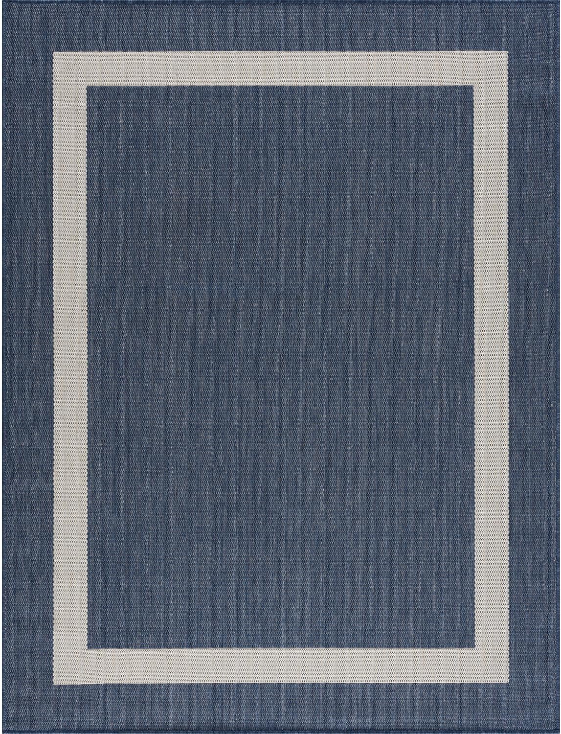 CAMILSON Outdoor Rug 10x14, Large Modern Outside Rugs for Patios Porches Waterproof Durable Washable Non-Shedding, Easy-to-Clean Indoor Outdoor Area Carpet (10 x 14, Bordered - Blue/White)