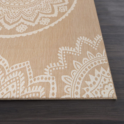 CAMILSON Outdoor Rug 8x10 Modern Area Rugs for Indoor and Outdoor Patios and Porches - Waterproof, Washable, Non-Shedding, Easy-to-Clean Outside Carpet (8 x 10, Medallion - Beige/White)