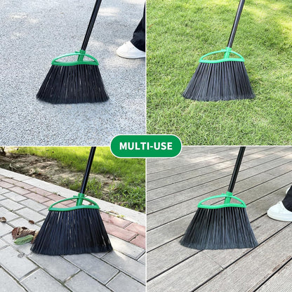 2 Pack Angle Broom, 55" Long Handle Heavy-Duty Indoor Outdoor Brooms, Household Commercial Floor Cleaning, for Sweeping Home, Kitchen, Office, Lobby, Deck, Garage, Patio, Shop (Green)