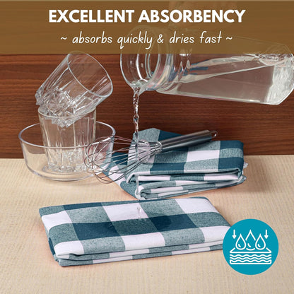 Native Fab 4-Pack Kitchen Towel with Hanging Loop 16x26 inches, Cotton Buffalo Check Kitchen Towels for Cleaning Drying, Washcloths Soft & Absorbent Cloth Rags, Bar Towel, Dish Cloth, Teal Green