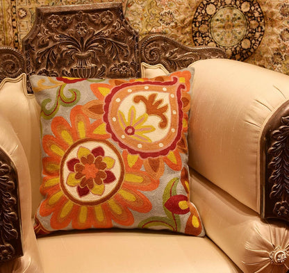 Soft Turquoise Hand Embroidered Floral Pillow Cover Flower Pillows Loral Outdoor Pillowcase Suzani Cushions Flower Chair Cushion Hand Embroidered Wool Size 18x18