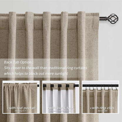 BOODII Blackout Curtains for Bedroom 80 Inch Length 2 Panels Set Room Darkening Linen Curtains Khaki Black Out Curtain Neutral Thermal Insulated Living Room Nursery Drapes Back Tab 52x80