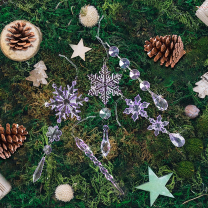 32pcs Crystal Christmas Ornaments for Christmas Tree Decorations-Purple Hanging Acrylic Snowflake and Icicle Ornaments with Drop Pendants for Xmas Winter Wonderland New Year Party Decorations Supplies