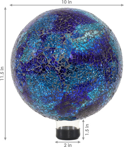 Sunnydaze 10-inch Gazing Ball for Garden - Crackled Glass Mosaic Gazing Globe for Outside - Deep Ocean Swirl Mosaic