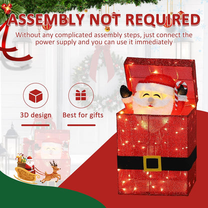 Light Up Electric Santa Claus Decor with 100 LED Lights, 3D Pre-Lit Animated Santa Claus for Xmas Decoration, 14.17" L x 10" W x 26.97" H Freestanding Glittered Display for Outdoor, Indoor