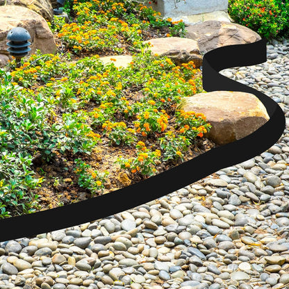 6 Inch Tall 33 ft Length No Dig Landscape Plastic Edging Kit with Hammer Spikes Plastic Garden Flower Bed Edging Landscape Edging Border for Gardens Border Lawn Grass Yard(Black)