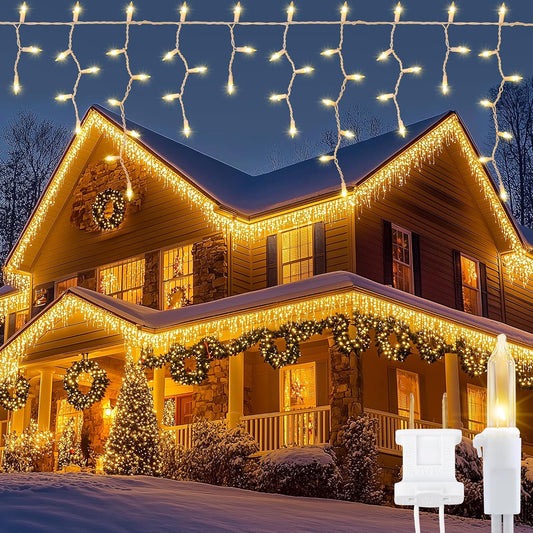 Icicle Lights Outdoor,Oopswow 23FT 200 Connectable Icicle Christmas Lights,Warm White Plug in Curtain String Lights for Indoor Wedding Party Holiday Xmas Yard Patio Window Decorations1
