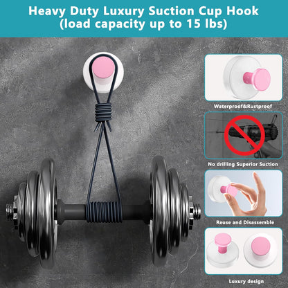 Suction Cup Hooks for Shower,Removable No Drill Towel Hooks,Upgraded 15 lbs Strong Suction hooks for Bathroom Tile,Shower Wall,Glass Door,Kitchen-Loofah,Coat,Stainless Waterproof-White Pink 2 Pcs