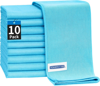 HOMERHYME Microfiber Glass Cleaning Cloth - 10 Pack Polishing Cloths, 16" x 14" Window Cleaning Towel, Streak Free, Lint Free, Great for All Delicate Surface, Glasses, Stainless Steel, Windshield.