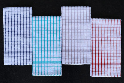 AMOUR INFINI Kitchen Towels Set of 4 - Highly Absorbent, Super Soft Terry Cotton 20x28 Inch Dish Towels with Hanging Loop - Hand & Tea Towels for Cleaning & Drying Dishes (Ass- Blue)