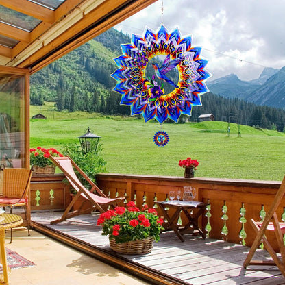 Hummingbird Wind Spinner,Hanging Wind Spinners Outdoor for Garden Decoration，12 inch 3D Stainless Steel Wind Sculpture for Indoor/Outdoor Decor