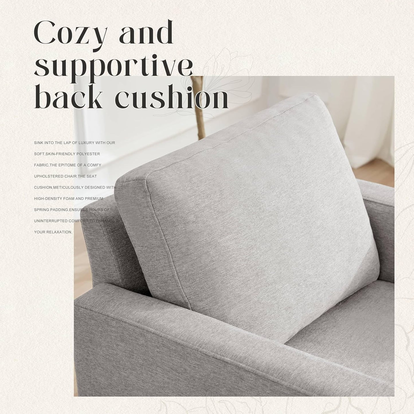 Mid-Century Accent Chair,Modern Linen Fabric Armchair for Living Room,Comfy Upholstered Reading Accent Chairs for Bedroom,Single Sofa Chair with Wood Legs (Light Grey, 2 Pack)