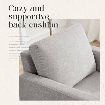 Mid-Century Accent Chair,Modern Linen Fabric Armchair for Living Room,Comfy Upholstered Reading Accent Chairs for Bedroom,Single Sofa Chair with Wood Legs (Light Grey, 2 Pack)