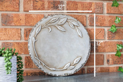 NAT & Jules Floral Laurel Wreath Leaves Pattern Dimensional Indoor Outdoor 12 inch Round Cast Resin Decorative Garden Stepping Stone, Patio, Walkway Sculpture Yard Art, Grey