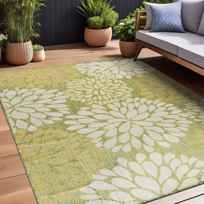 Beverly Rug Outdoor Rug 10x14 Modern Exotic Tropical Leaf Area Rugs for Indoor and Outdoor Patio Deck Porch Garden Water Resistant Washable Outside Carpet (10 x 14 Green)