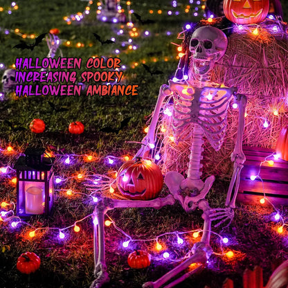 JMEXSUSS 100 LED Orange and Purple Halloween Lights Indoor, Connectable Globe String Lights Plug in with Remote, 33ft 8 Modes Orange and Purple Light Outdoor for Room Party Halloween Decor
