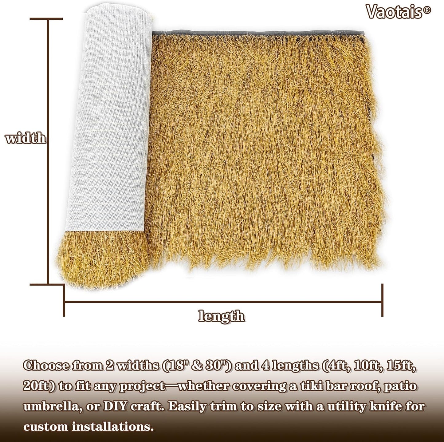 Realistic Synthetic Thatch Roll Sun-Bleached Yellow - 18 & 30 Inch Widths - Reinforced Weave for Mexican Palapa, Tiki Bars, Hawaiian Parties & Patio Decor (18 Inch Width x 15 Feet Length)