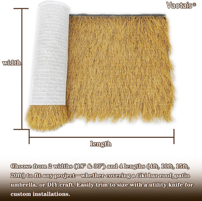 Realistic Synthetic Thatch Roll Sun-Bleached Yellow - 18 & 30 Inch Widths - Reinforced Weave for Mexican Palapa, Tiki Bars, Hawaiian Parties & Patio Decor (30 Inch Width x 15 Feet Length)