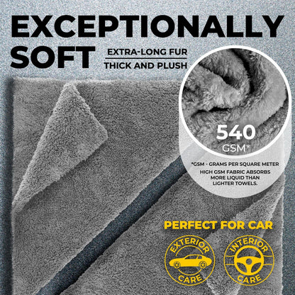 Edgeless Microfiber Towels for Cars – 6pk (12”x12”) - 540 GSM - Super Soft Detailing & Buffing – Scratch-Free & Absorbent Microfiber Cleaning Cloths for Car Polishing