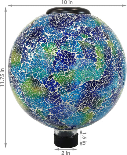Sunnydaze 10 inch Solar Gazing Ball for Garden - Glass Outdoor Gazing Globe - Crackled Azul Terra