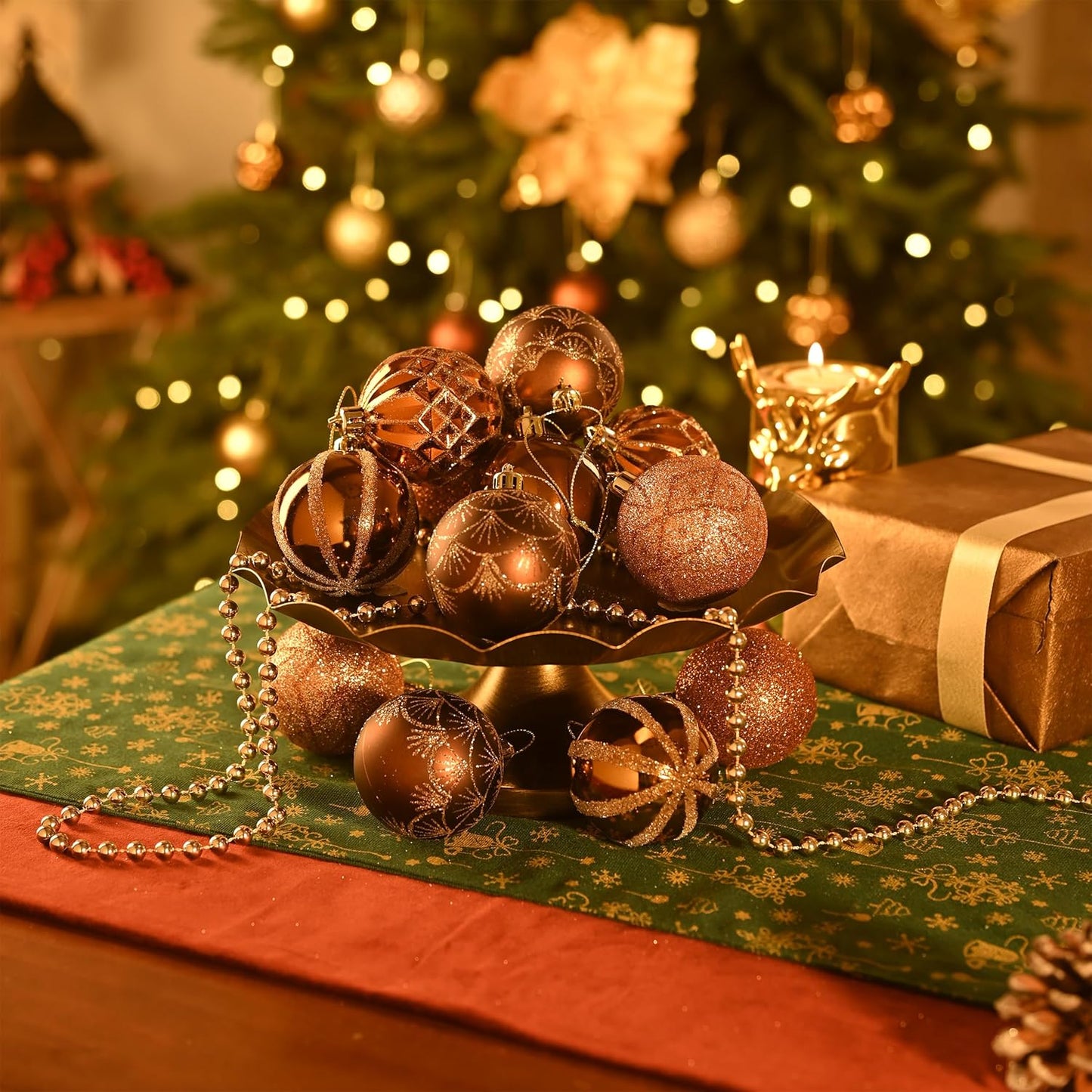 Valery Madelyn Christmas Ornaments Set, 30ct 2.36 Inches Bronze Copper Brown Gold Shatterproof Christmas Tree Decorations Ball Ornaments Bulk, Elegant Hanging Ornaments for Xmas Holiday Party Decor