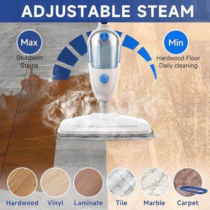 Steam Mop for Hardwood Floor Cleaning, Floor Steamer Cleaner Lightweight for Vinyl, Laminate, Carpet, Tile Hard Floors w/Adjustable Steam Modes & Height, 23ft Cord, 2 Washable Pad