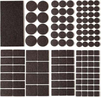 Felt Furniture Pads for Hardwood Floors 129 Piece, Furnigear Anti Scratches Felt Pads for Round, Square Chair Feet Self Adhesive Chair Felt Pads Sliders Moving Your Furniture Smoothly, Brown