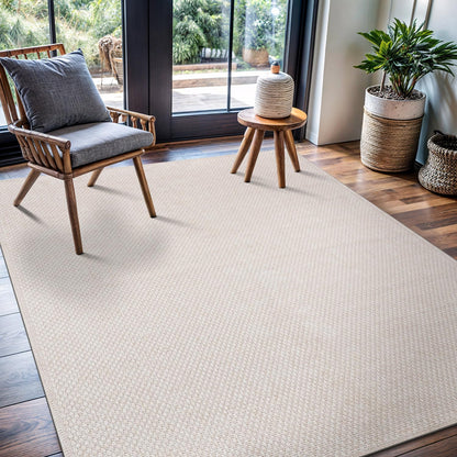 CAMILSON Easy Jute Rug 8x10, Indoor Outdoor Off-White Farmhouse Area Rugs for Living Room Patio and Kitchen Rug, Solid Woven Design, Easy-Cleaning, Non Slip Washable Outside Carpet Alfombras (8 x 10)
