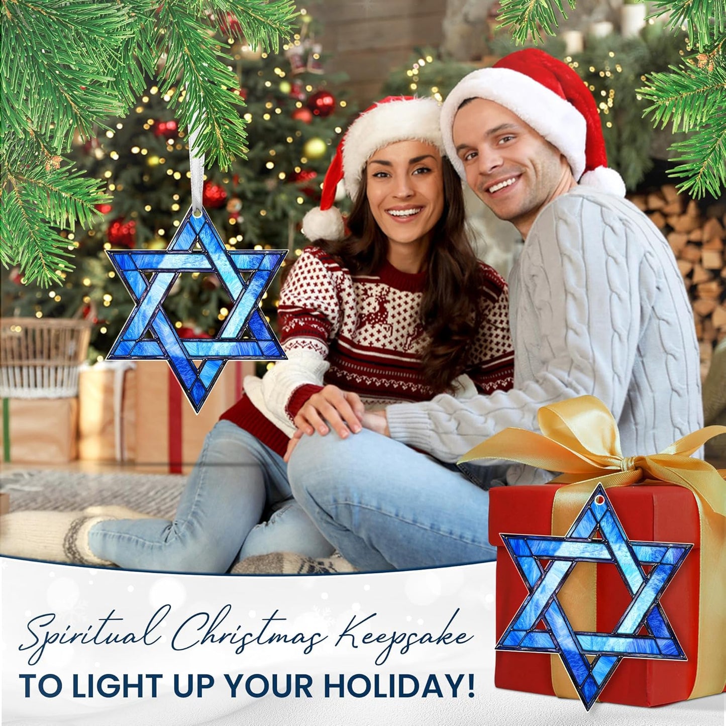 FLAGWIX Hanukkah Gifts for Women Men - Acrylic Christmas Ornaments 2025 - Hanukkah Ornaments for Tree, Chanukah Decorations, Star of David Tree Topper, Spiritual Religious Gifts for Women Mom Grandma