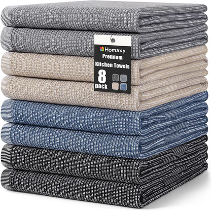 Homaxy Premium Kitchen Towels(18”x 28”, 8 Pack), Large Cotton Kitchen Hand Towels, Flat and Terry Dish Towels, 380 GSM Highly Absorbent Tea Towel Set with Hanging Loop, Mixed Color