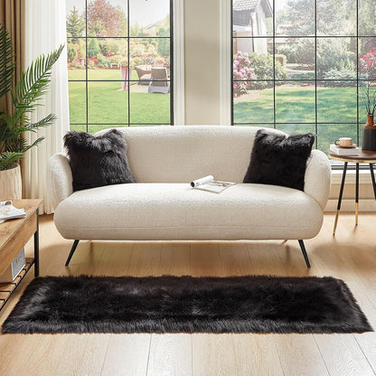 AMTOVO Faux Fur Rug, Black Ultra Soft Fluffy Shag Sheepskin Rug, 2 x 6 ft Runner Area Rugs for Bedroom Sofa Throw Cushion Room Decor, Rectangle