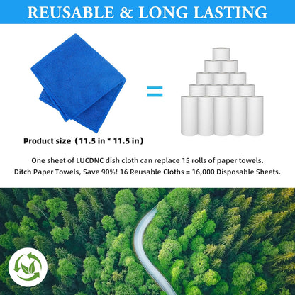 Microfiber Cleaning Cloths 16 Pack 8 Color Cleaning Rags for Housekeeping Home Kitchen Bathroom Car,11.5"X11.5" Soft Lint Free Wet and Dry Use Dusting Cleaning Supplies Towels