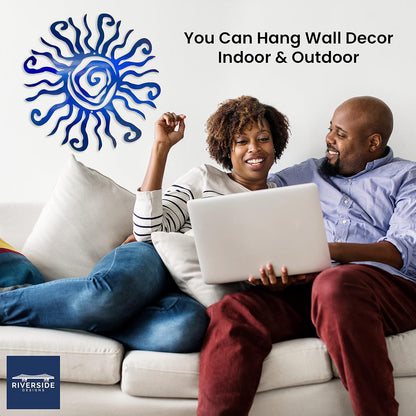 Riverside Designs Wacky Sun Metal Wall Art Indoor/Outdoor Decor - 12" Blue, Rust Proof Wall Sculpture - Made in USA - Ideal for Bedroom, Garden, Home, Patio and Farmhouse