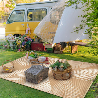 GENIMO Outdoor Rug 5' x 8' Waterproof for Patios Clearance, Reversible, Plastic Straw Camping Rug Carpet, Large Area Rugs Mats for RV, Picnic, Backyard, Deck, Balcony, Porch, Beach, Brown&Beige