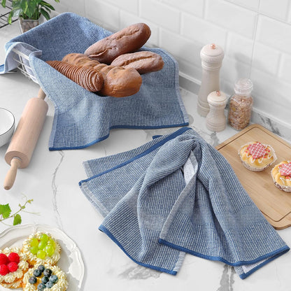 Homaxy Premium Kitchen Towels(18”x 28”, 6 Pack), Large Cotton Kitchen Hand Towels, Flat and Terry Dish Towels, 380 GSM Highly Absorbent Tea Towel Set with Hanging Loop, Navy Blue/Khaki/Black