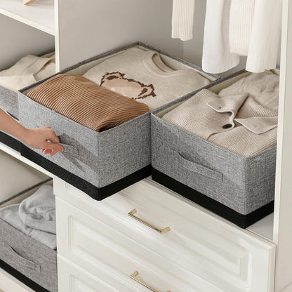 Linen Folding Storage Bins, 3 Pack Large Storage Baskets, Washable, Clothing Storage Bins with Handle, Closet Organizer for Storage Sweater,Sheets (gray black, 18½"x13½"x8½")